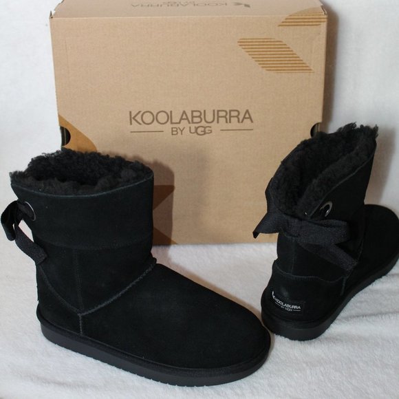 NEW‎ GIRL'S UGG KOOLABURRA BLACK SHORT BOW BOOTS 2 - Picture 1 of 6